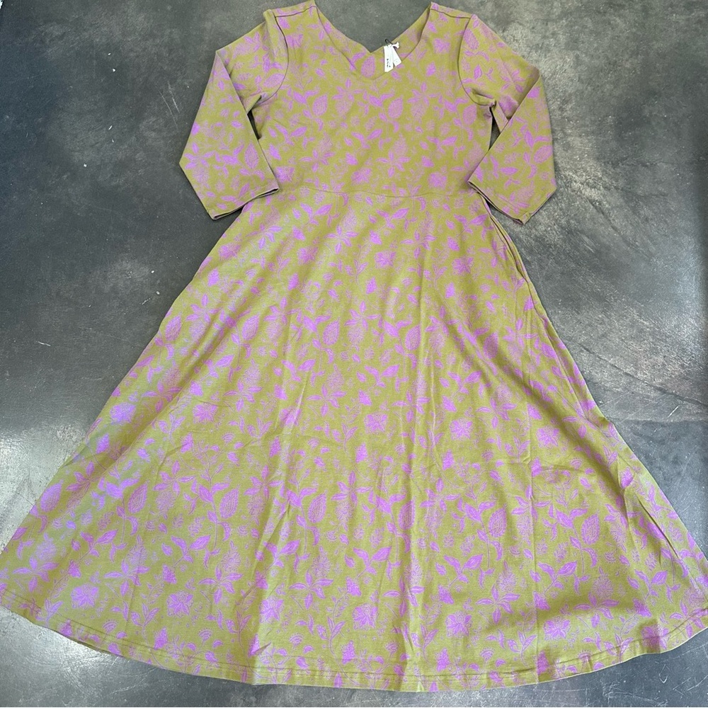 NWT Pact Organic Cotton Blend Fit & Flare 3/4 Sleeve Midi Party Dress W Pockets